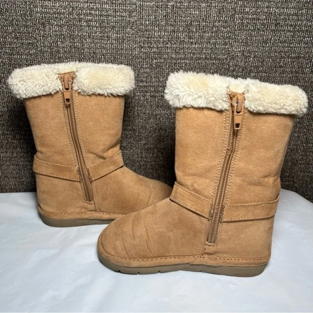 Michael Kors Brownie T Tan Side‎ Zip Boots Girls Size 7 Faux Fur Winter Preppy